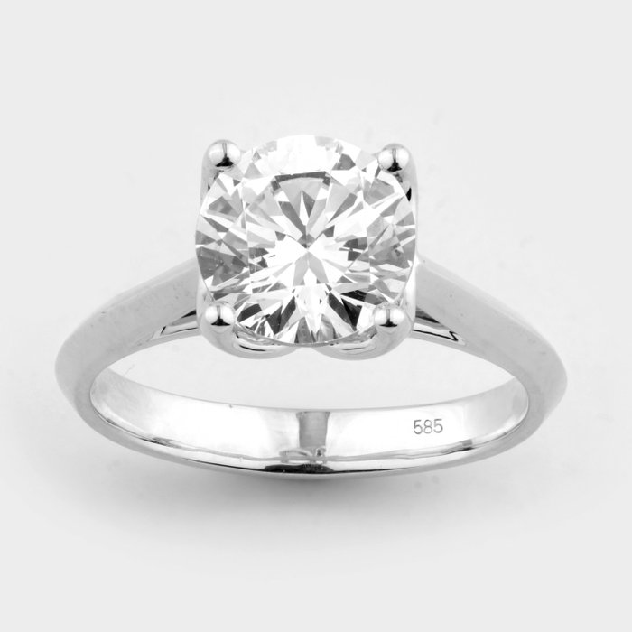 Ring - 14 karat Hvidguld -  4.00ct. tw. Diamant (Laboratoriedyrket)