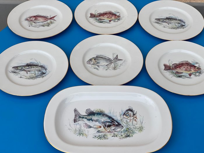 TOGNANA - Middagssæt til 6 (7) - Fish / oro zecchino 24 k - Porcelæn