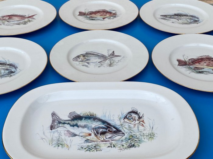 TOGNANA - Middagssæt til 6 (7) - Fish / oro zecchino 24 k - Porcelæn