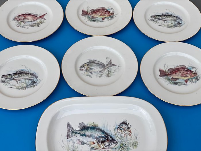 TOGNANA - Middagssæt til 6 (7) - Fish / oro zecchino 24 k - Porcelæn