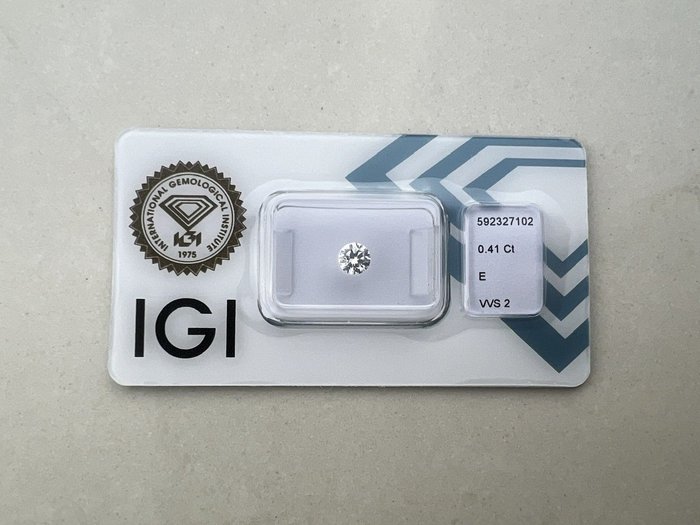 1 pcs Diamant  (Natur)  - 0.41 ct - Rund - E - VVS2 - International Gemological Institute (IGI)