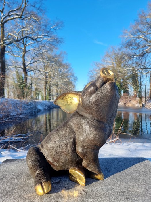 Skulptur, Large seated pig - 35 cm - Bronze