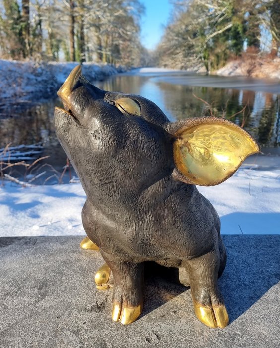 Skulptur, Large seated pig - 35 cm - Bronze