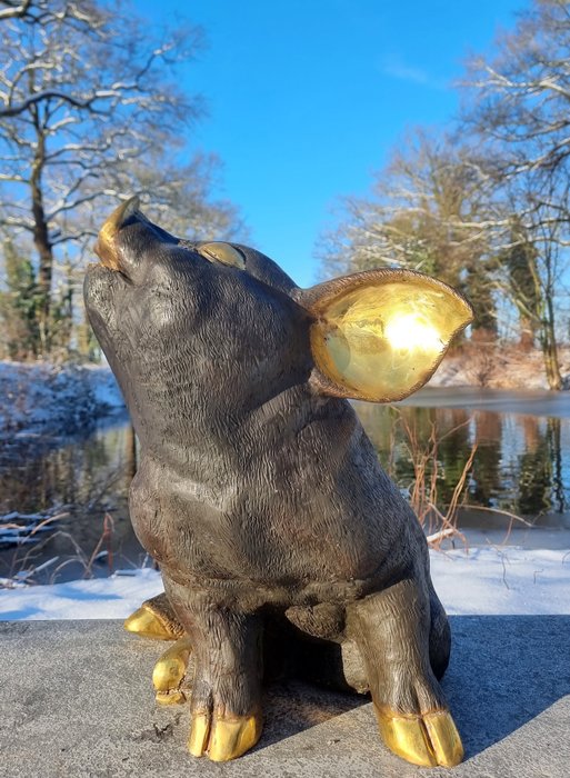 Skulptur, Large seated pig - 35 cm - Bronze