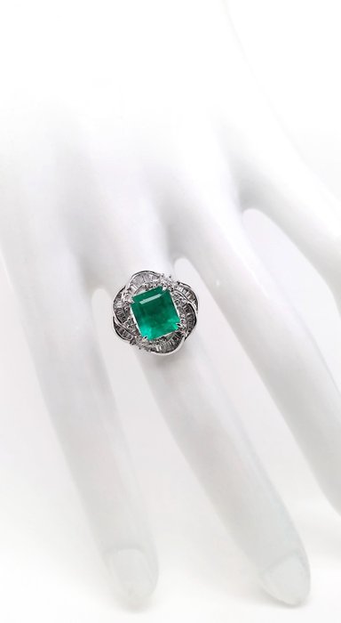 Ring Platin -  3.03ct. tw. Smaragd - Diamant - COLOMBIA