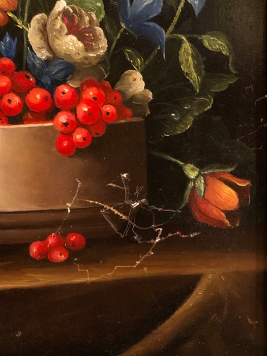 École Européene (XX) - Nature morte aux fleurs et groseilles