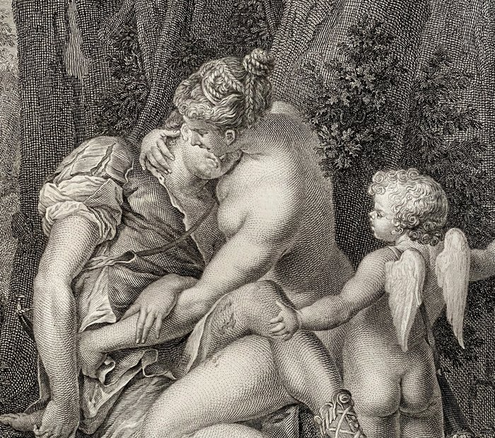 Le Villain (XVIII), d'après Luca Cambiaso (1527-1585) - Venus mourning Adonis by Italian Mannerist painter