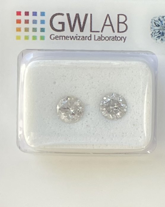 Ingen mindstepris - 2 pcs Diamant  (Natur)  - 102 ct - Rund - E F - I2 - Gemewizard Gemological Laboratory (GWLab)