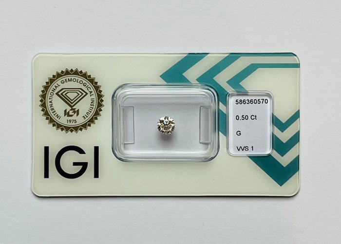 1 pcs Diamant  (Natur)  - 0.50 ct - Rund - G - VVS1 - International Gemological Institute (IGI)