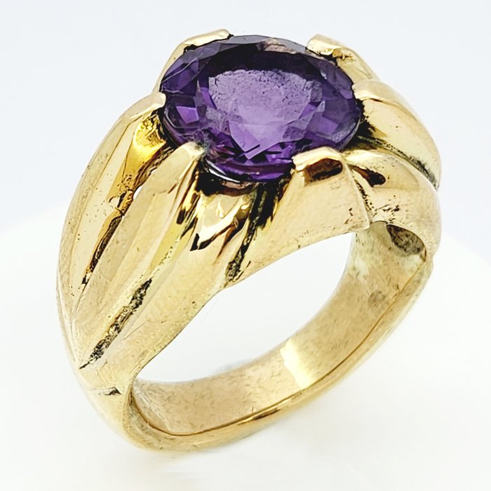 Ring - 18 kraat Gulguld -  4.20ct. tw. Ametyst