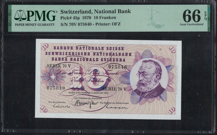 Schweiz. - 10 Franken - 1970 - Pick 45p  (Ingen mindstepris)