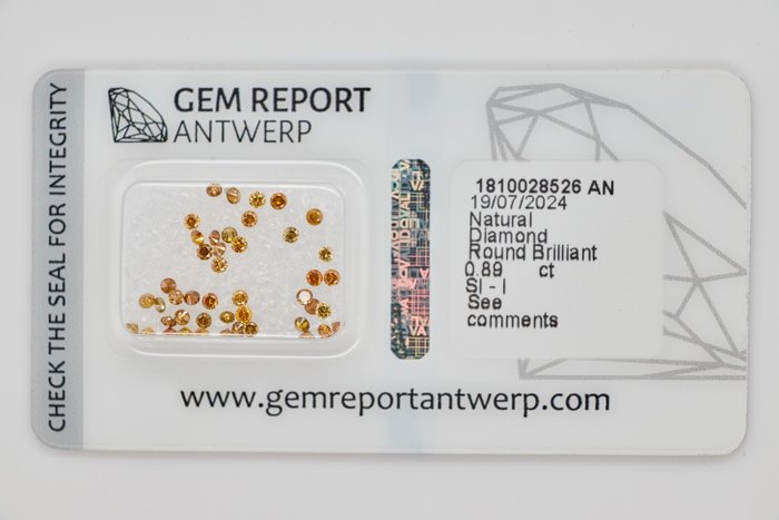 Ingen mindstepris - 45 pcs Diamant  (Naturfarvet)  - 0.89 ct - Rund Blandet orange - I3, SI1 - Gem Report Antwerp (GRA)