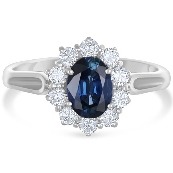 Ring - 18 kraat Hvidguld Diamant (Natur)  - Safir