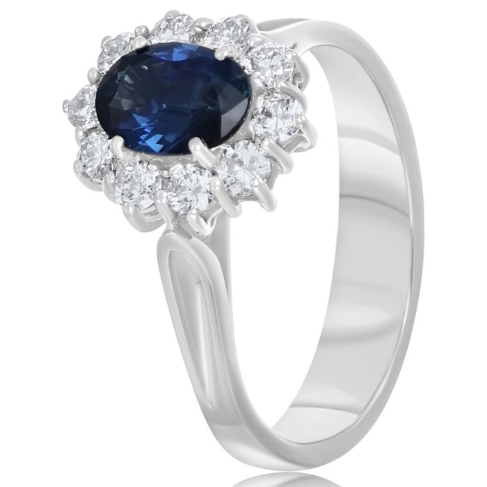 Ring - 18 kraat Hvidguld Diamant (Natur)  - Safir