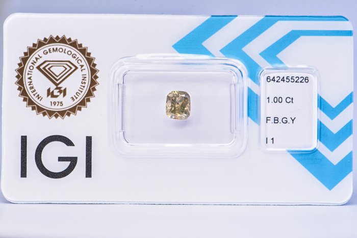 Ingen mindstepris - 1 pcs Diamant  (Naturfarvet)  - 100 ct - Pude - Fancy Brunlig Grålig Gul - I1 - International Gemological Institute (IGI)