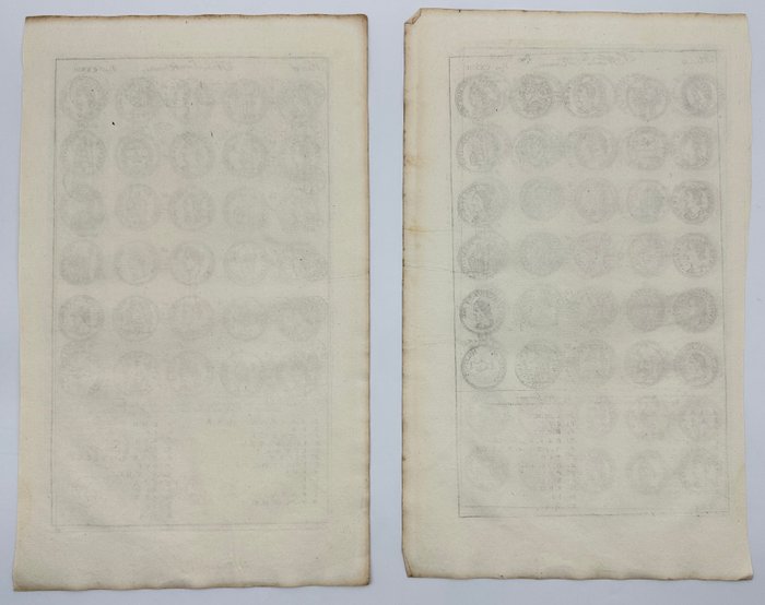 William Kip - Set of 2 Prints - Roman coins - from Camden's Britannia - 1722