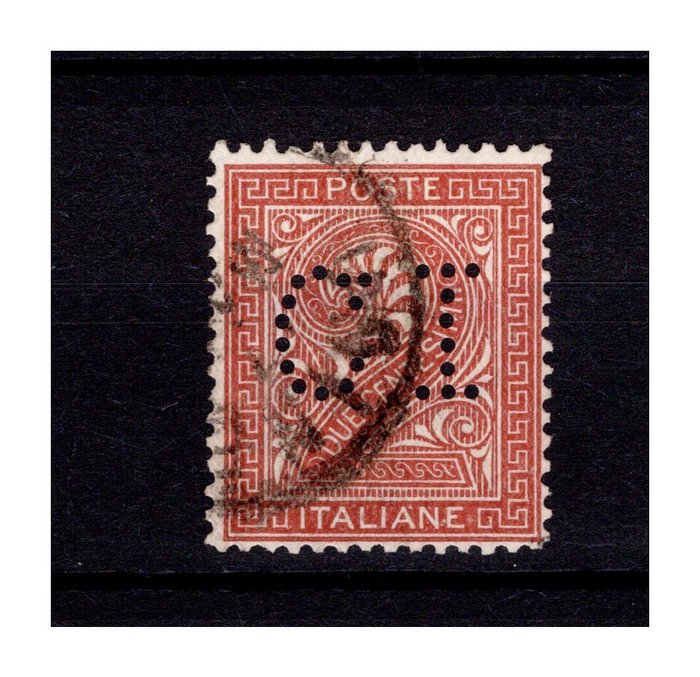 Italien Kongerige 1887/1887 - 1 cent. på 2 øre. Murstensrød med certificeret perforeringsværdi. Raybaudi - Sassone 1