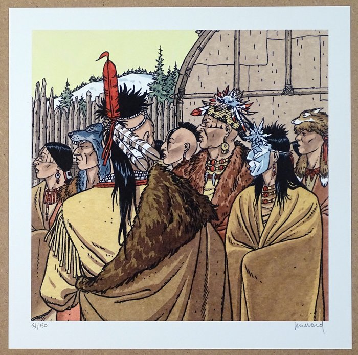 Juillard André - 1 Offset Print - Plumes au vents - Les Indiens du Canada dans la bande dessinée