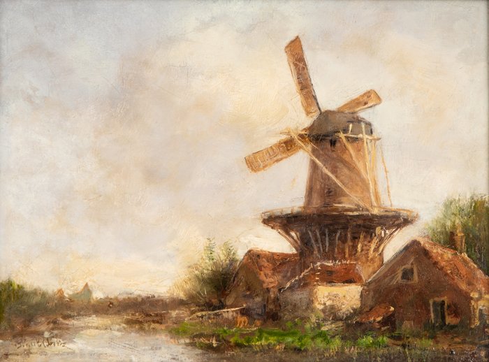 Constant Artz (1870-1951) - Dutch mill by the water