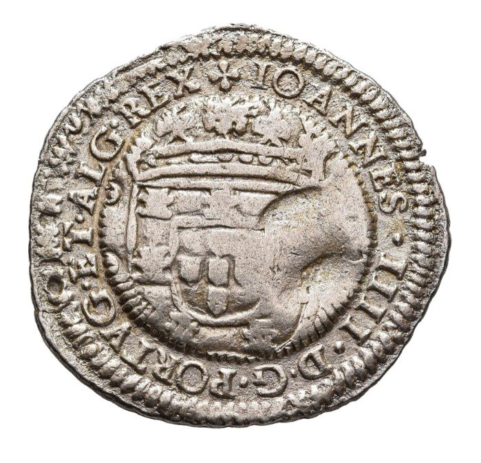 Portugal. D. Pedro II (1683-1706). Carimbo 250 Reis (250) Coroado sobre Meio Cruzado (D.João IV, Lisboa) - Cruz Cercada - Cordão e Cunho Orla Nova