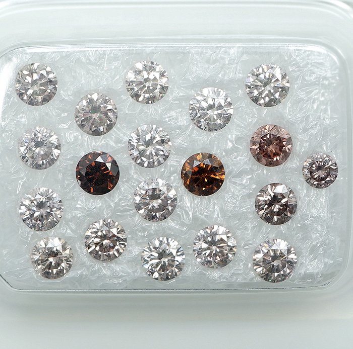 19 pcs Diamant  (Naturfarvet)  - 1.58 ct Brunlig, Gullig Lyserød - SI1, VS1 - Gem Report Antwerp (GRA)