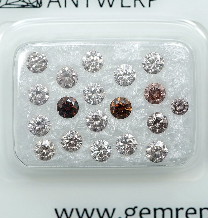 19 pcs Diamant  (Naturfarvet)  - 1.58 ct Brunlig, Gullig Lyserød - SI1, VS1 - Gem Report Antwerp (GRA)