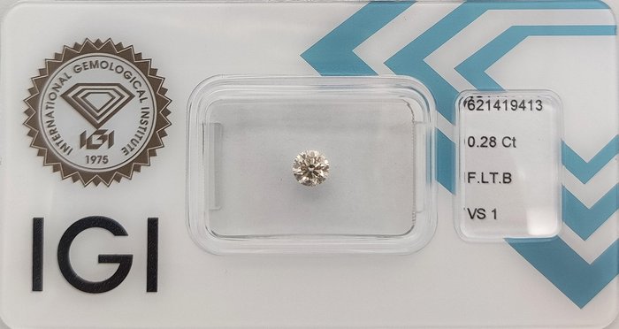 Ingen mindstepris - 1 pcs Diamant  (Naturfarvet)  - 0.28 ct - Rund - Fancy light Brun - VS1 - International Gemological Institute (IGI)