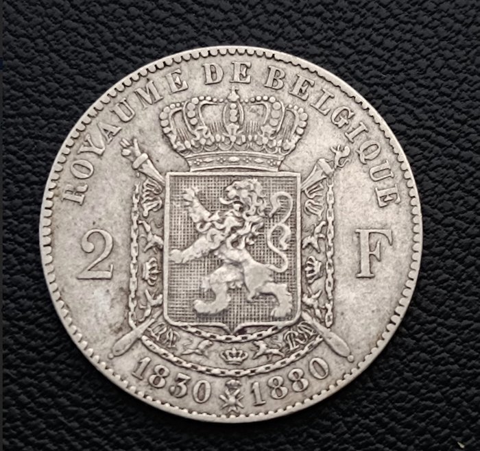 Belgien. Leopold 1.. 2 Francs 1880  (Ingen mindstepris)