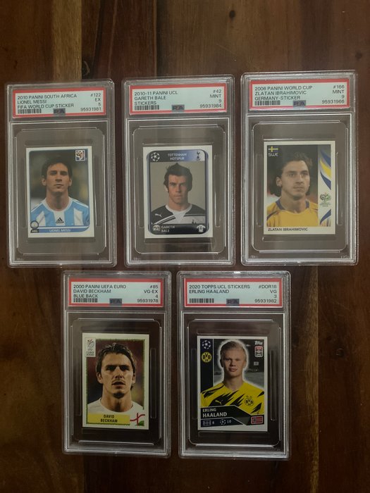 Panini - Euro 2000, Germany 2006 World Cup, South Africa 2010 World Cup, UEFA Champions League Chrome - Erling Haaland, Zlatan Ibrahimović, Lionel Messi, Gareth Bale - David Beckham - 5 Graded sticker - PSA 9 - 9 - 5 - 4 - 3