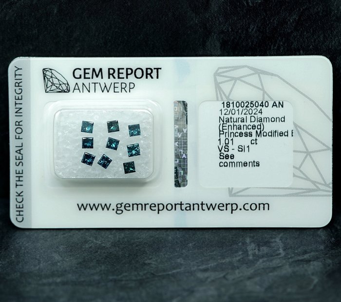 9 pcs Diamant  (Farvebehandlet)  - 1.01 ct - SI1, VS1 - Gem Report Antwerp (GRA)