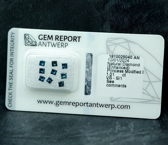 9 pcs Diamant  (Farvebehandlet)  - 1.01 ct - SI1, VS1 - Gem Report Antwerp (GRA)