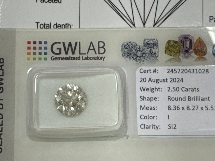 1 pcs Diamant  (Natur)  - 250 ct - Rund - I - SI2 - Gemewizard Gemological Laboratory (GWLab) - 250 ct i si2