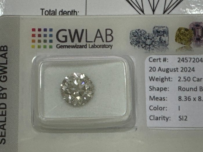 1 pcs Diamant  (Natur)  - 250 ct - Rund - I - SI2 - Gemewizard Gemological Laboratory (GWLab) - 250 ct i si2