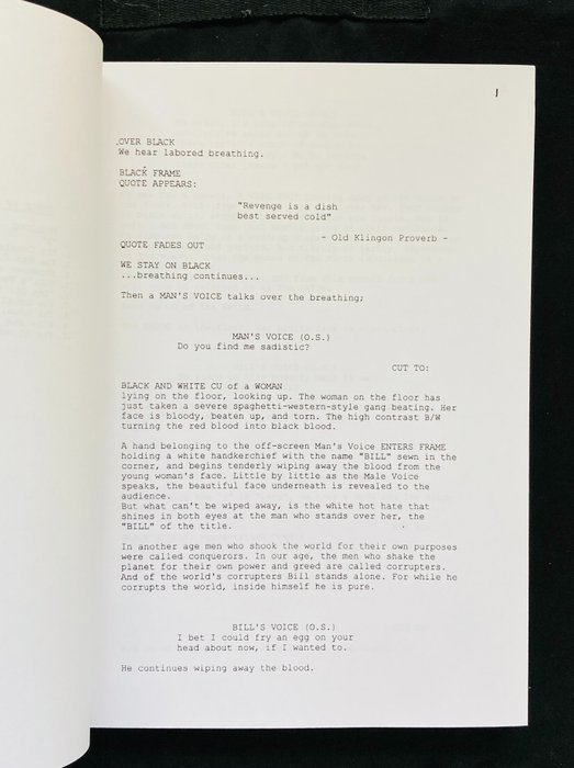 Kill Bill - Tarantino - Volume 1  2 - Original Script Copy from the Production Company.