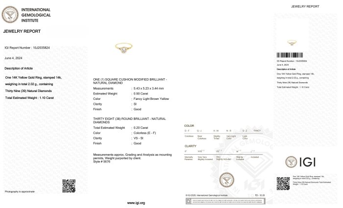 Ring - 14 karat Hvidguld -  1.10ct. tw. Diamant (Naturfarvet) - Diamant