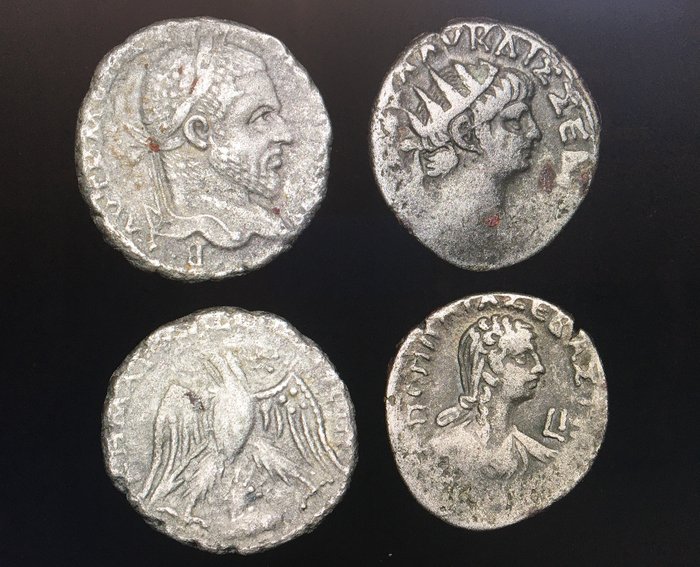 Romerriget (Provinsielt). Lot 2 Tetradrachms (Nero + Poppaea / Macrinus) Alexandria and Emisa mints  (Ingen mindstepris)