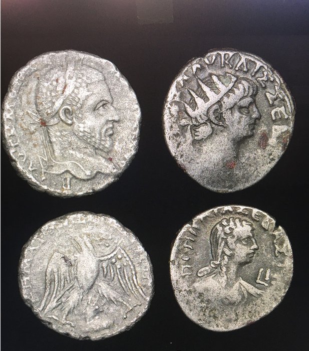 Romerriget (Provinsielt). Lot 2 Tetradrachms (Nero + Poppaea / Macrinus) Alexandria and Emisa mints  (Ingen mindstepris)