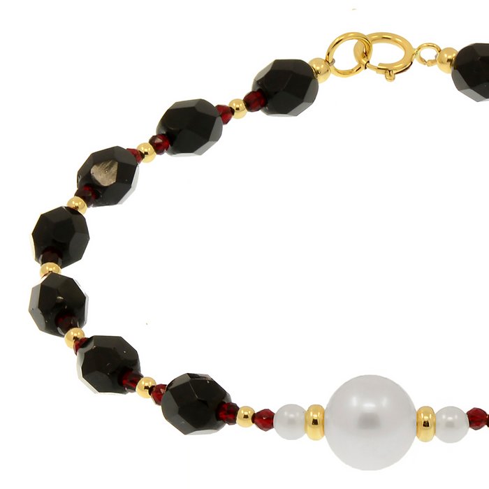 Ingen mindstepris - Armbånd - 18 kraat Gulguld Perle - Onyx - Ruby - Akoya 8,6 mm.