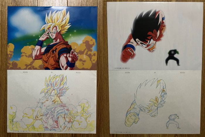 Akira Toriyama - 4 Officielle replikaer af animationscel og sketch - Dragon Ball