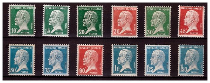 Frankrig 1923/1932 - Parti af 3 komplette serier Pasteur Type Solid bundsåmand  line i Ny** 1 valg uden - Yvert n°170/181 + 189/96  n°197/205