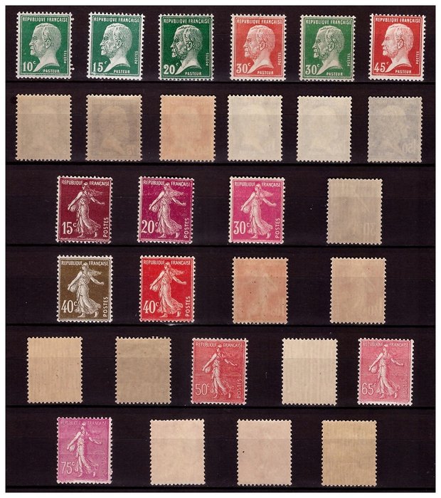 Frankrig 1923/1932 - Parti af 3 komplette serier Pasteur Type Solid bundsåmand  line i Ny** 1 valg uden - Yvert n°170/181 + 189/96  n°197/205