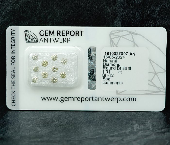 10 pcs Diamant  (Natur)  - 1.01 ct - I2, SI1 - Gem Report Antwerp (GRA)