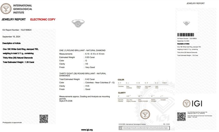 Ingen mindstepris - Ring - 18 kraat Hvidguld -  1.35ct. tw. Diamant (Natur) - Diamant - Stubbende diamantring