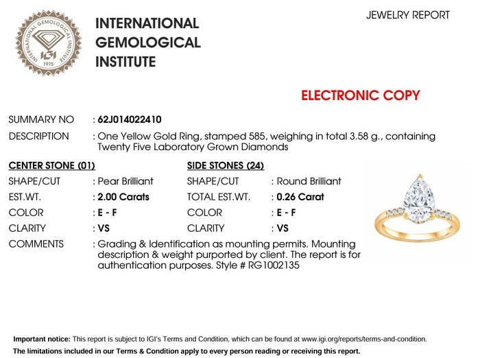 Ring - 14 karat Gulguld -  2.26ct. tw. Diamant (Laboratoriedyrket) - Diamant