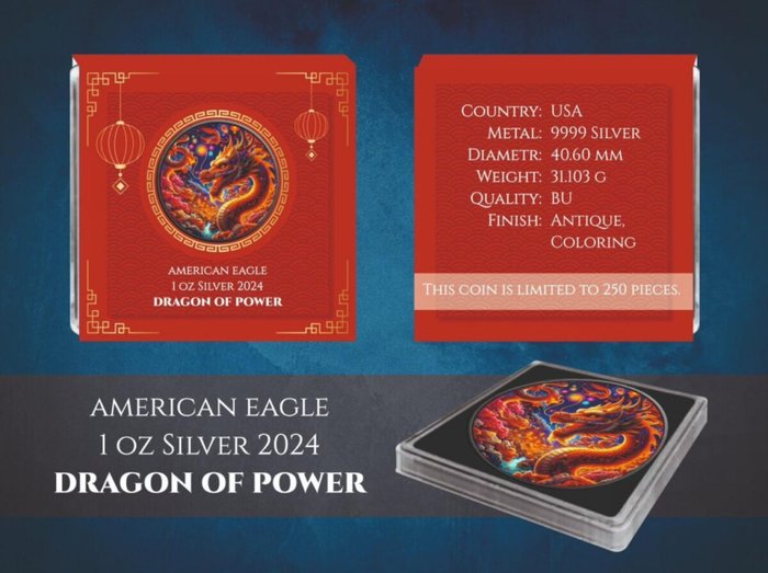 Förenta staterna. 1 Dollar 2024 American Eagle - Dragon Of Power Colorized, 1 Oz (.999)  (Ingen mindstepris)