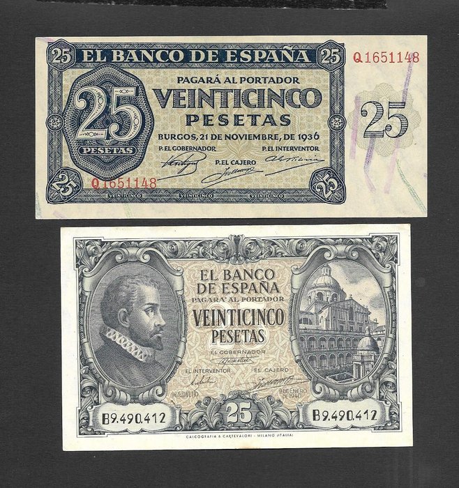 Spanien - 2 x 25 Pesetas - 1936-1940