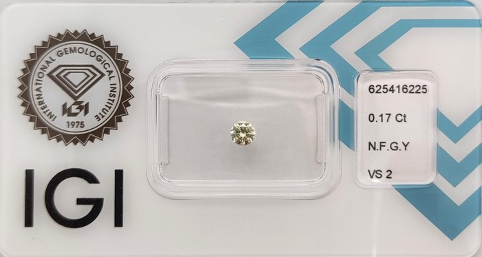 Ingen mindstepris - 1 pcs Diamant  (Naturfarvet)  - 0.17 ct - Rund - Fancy Grøn Gul - VS2 - International Gemological Institute (IGI)