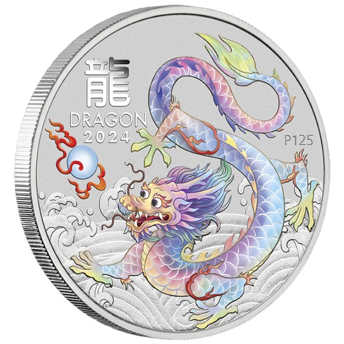 Australien. 50 Cent 2024 Year Of The Dragon - White Dragon, 1/2 Oz (.999% silver)  (Ingen mindstepris)