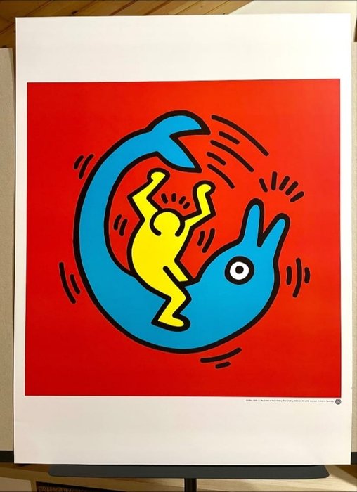 Keith Haring - offset de bellas artes - Dolphin Button (1989) - 2000'erne