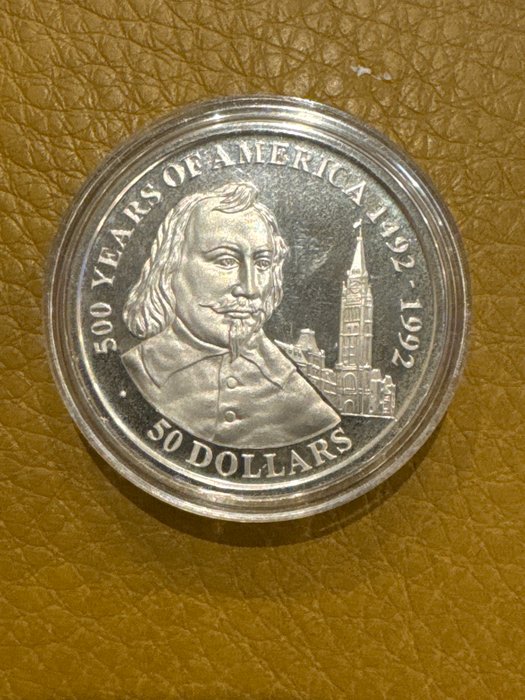 Cook-øerne. 50 Dollars 1990 Series 500 Years of America 1492-1992, 1 Oz Proof  (Ingen mindstepris)